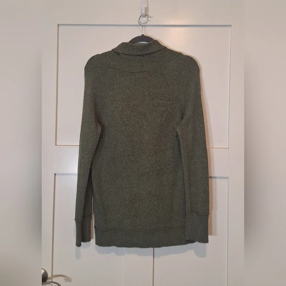 Eddie Bauer Shawl Collar Wool Blend Pullover Sweater V Neck Olive Green Large - Picture 7 of 7